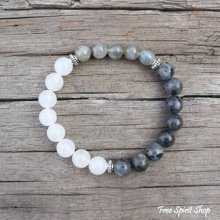 108 Natural Labradorite & White Stone Mala Bead Necklace / Bracelet