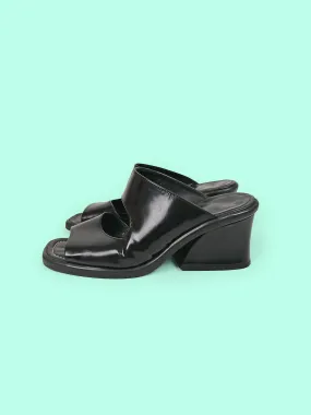 80's 90's PIU di SERVAS Laquer Mules Block Heel - size EU 37.5 / uk 4.5