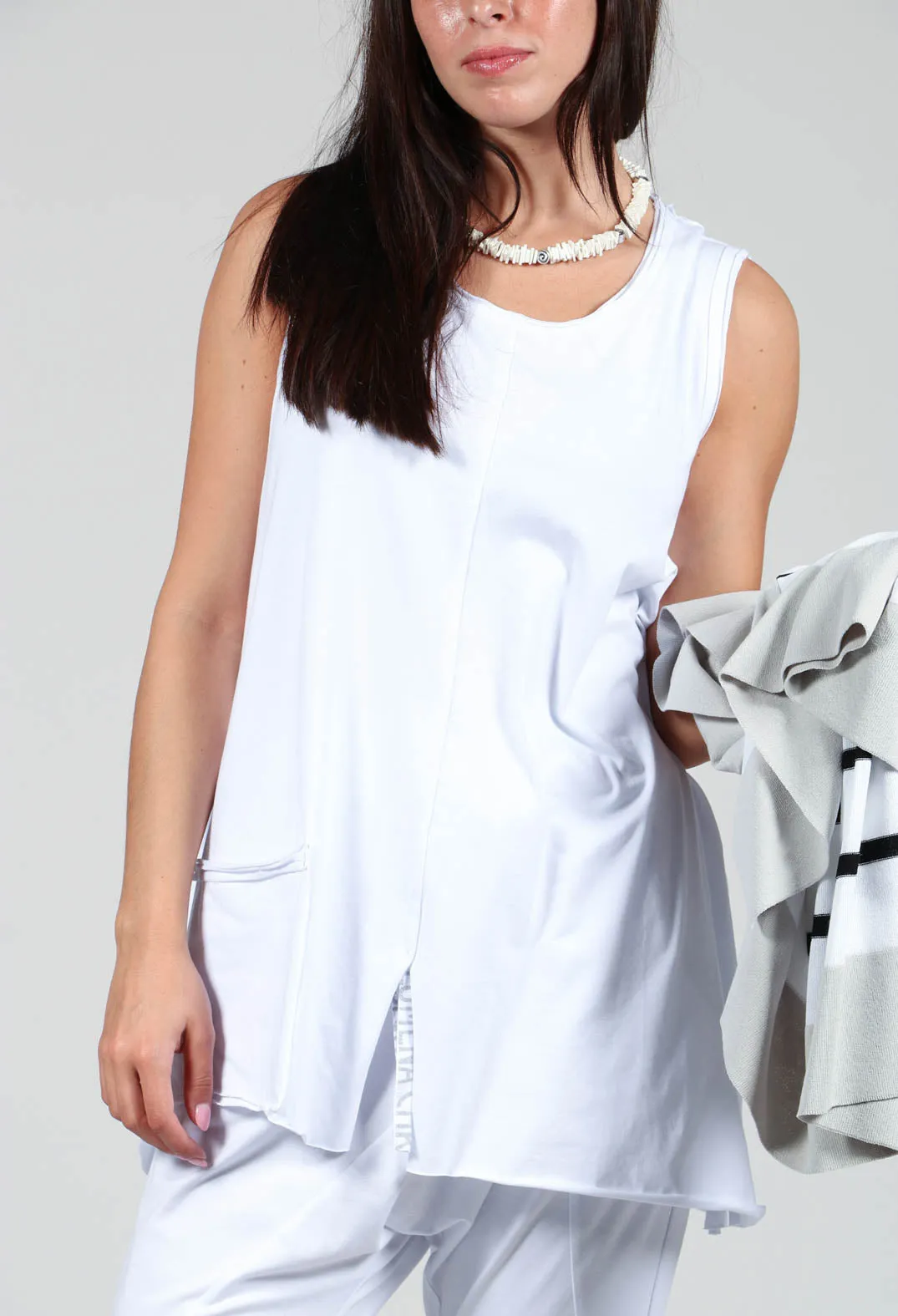 A Line Vest Top with Front Pocket in White