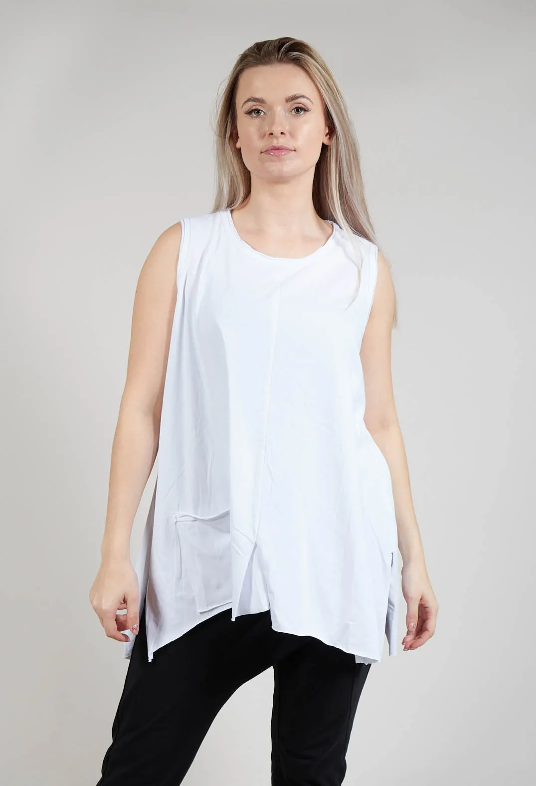 A Line Vest Top with Front Pocket in White