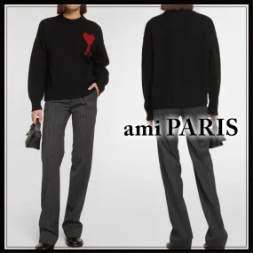 AMI PARIS  |Crew Neck Casual Style Wool Long Sleeves Office Style Logo