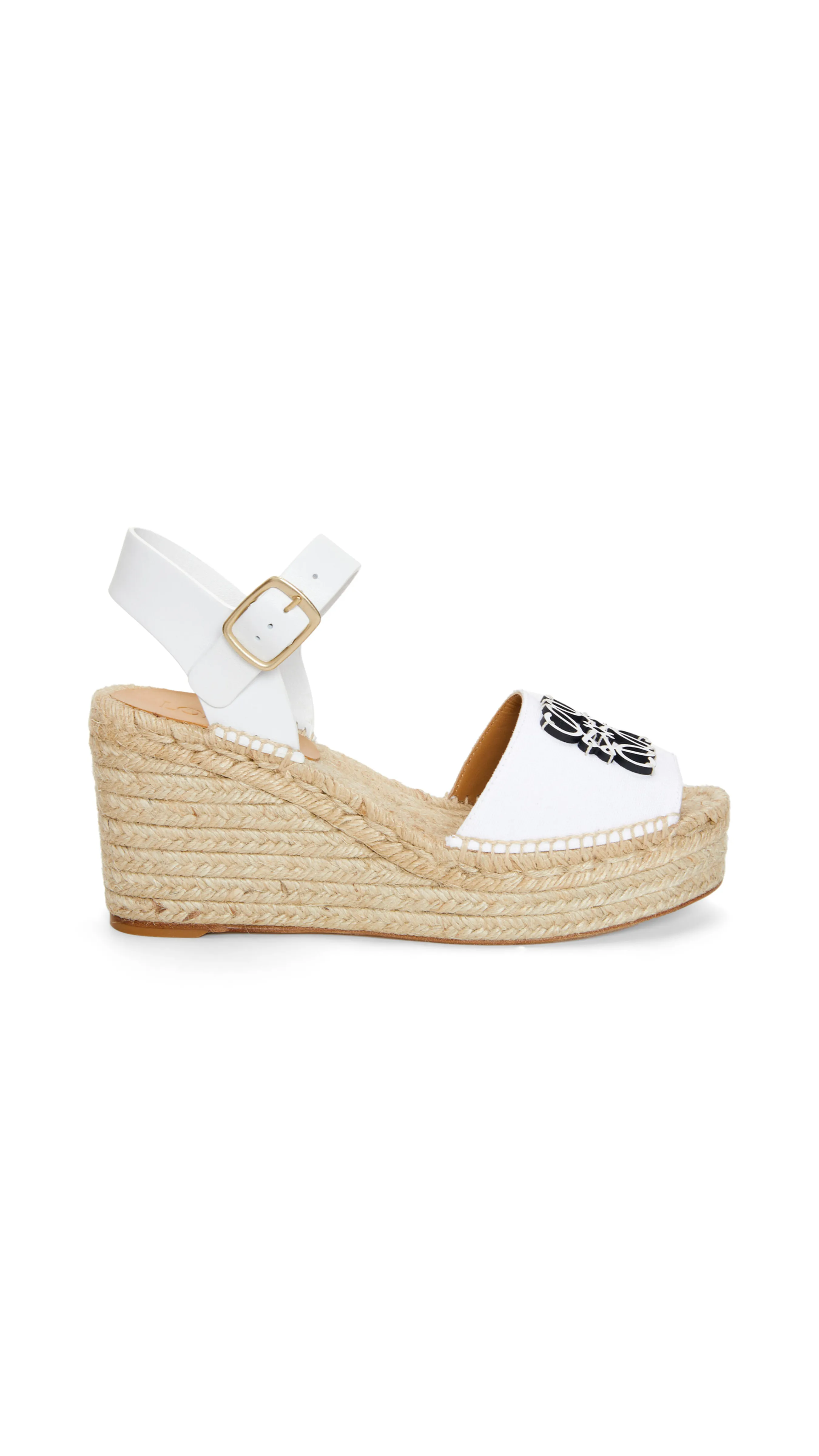 Anagram Wedge Espadrilles in Canvas and Calfskin - White