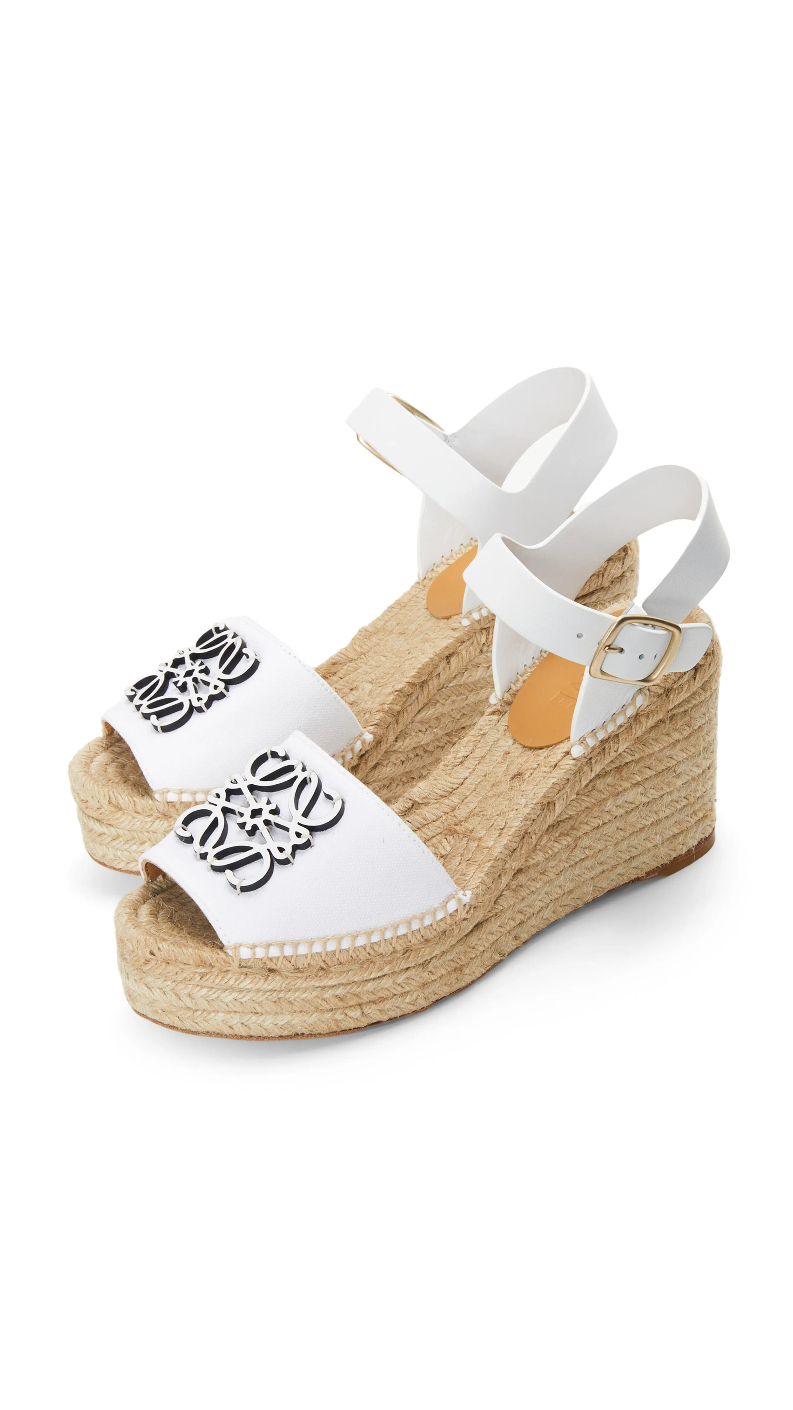 Anagram Wedge Espadrilles in Canvas and Calfskin - White