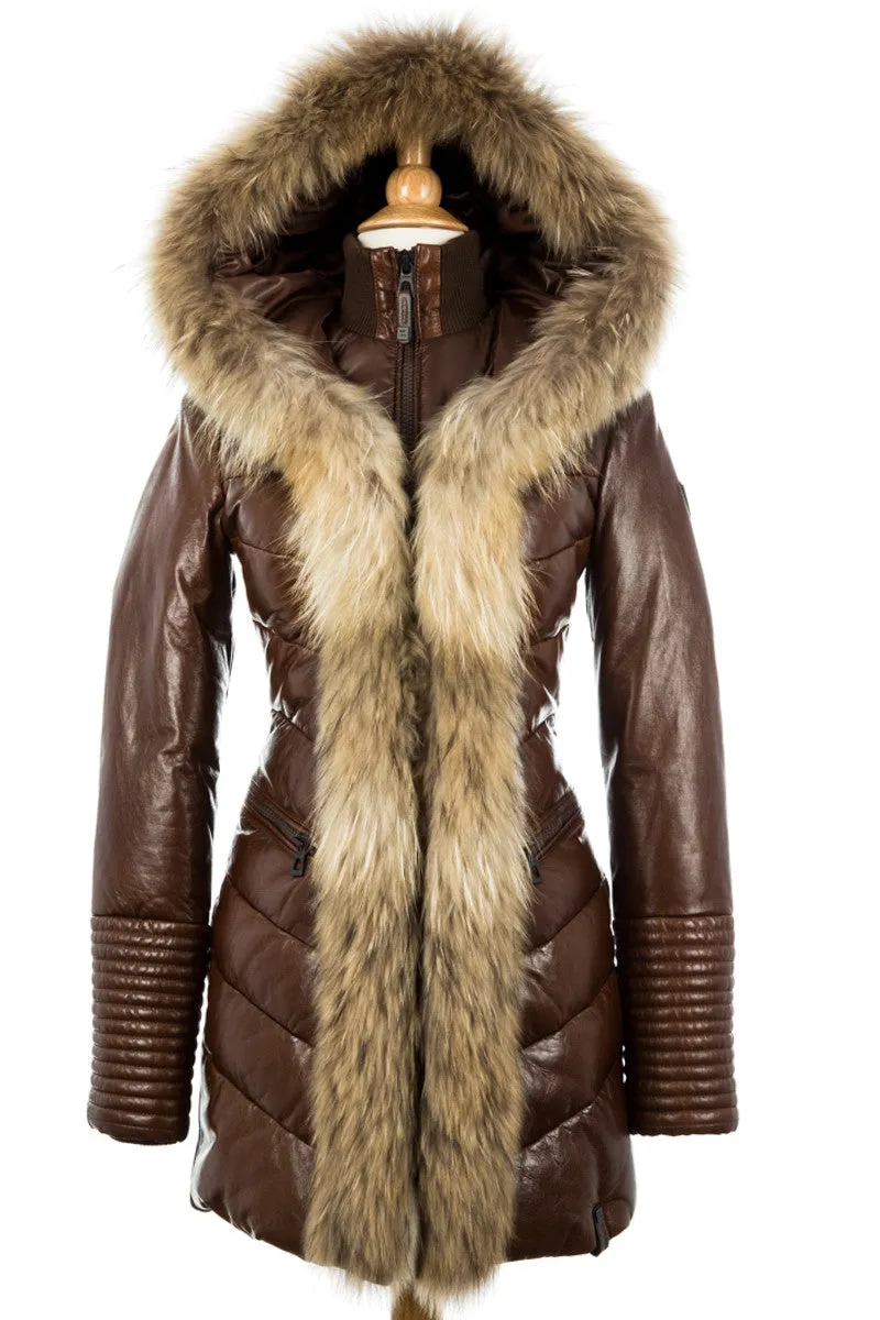 Andrea Leather Coat With Fur Trim