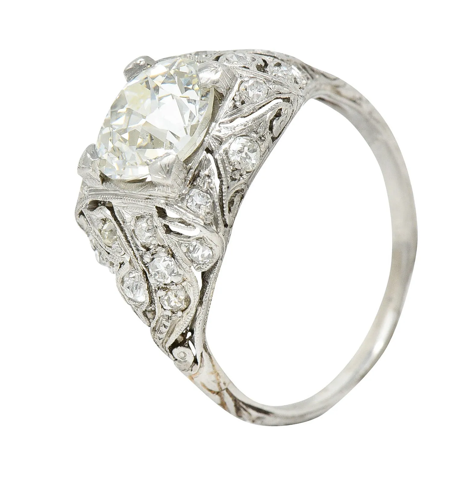 Art Deco 2.03 CTW Diamond Platinum Foliate Vintage Engagement Ring