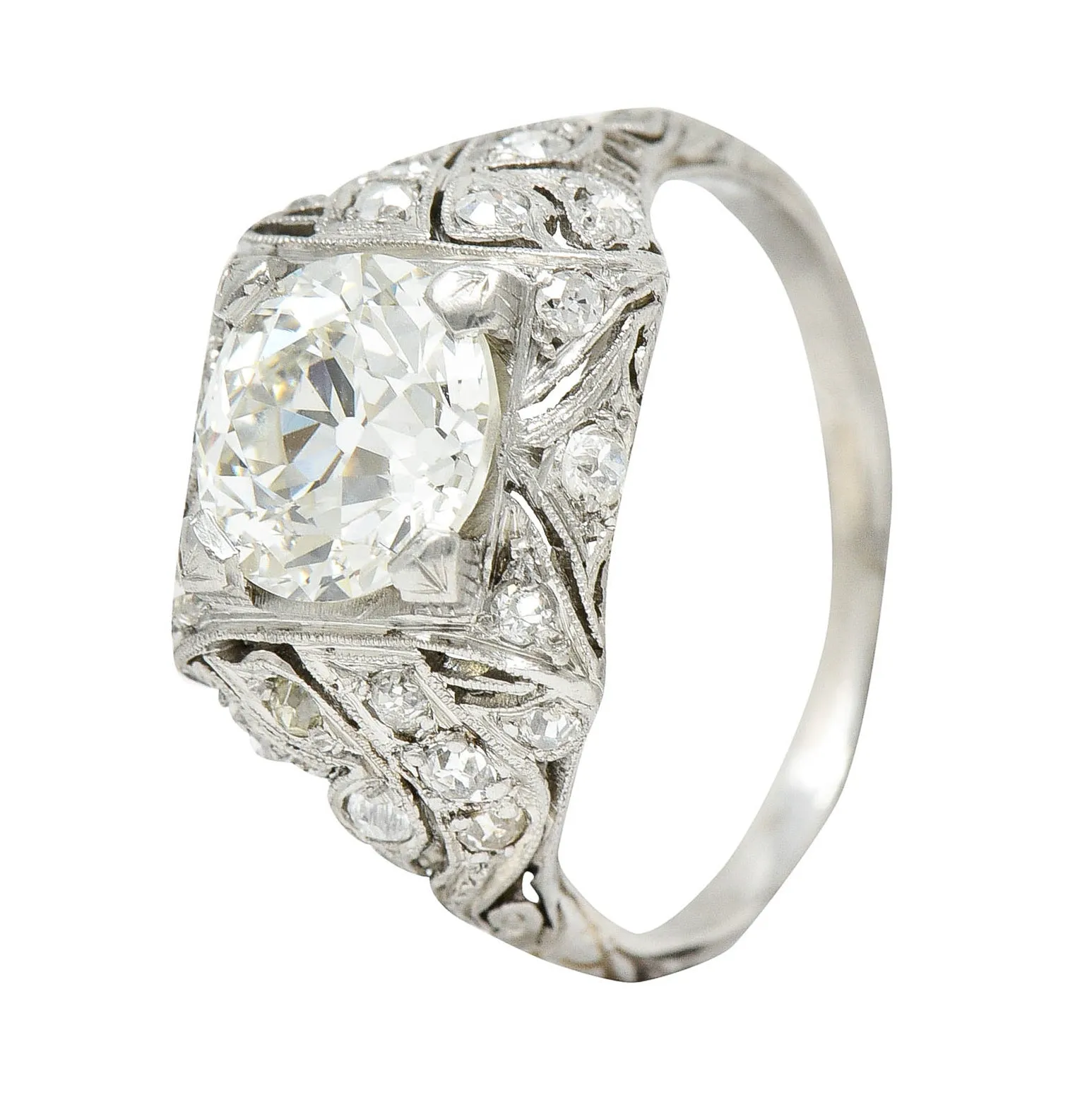 Art Deco 2.03 CTW Diamond Platinum Foliate Vintage Engagement Ring