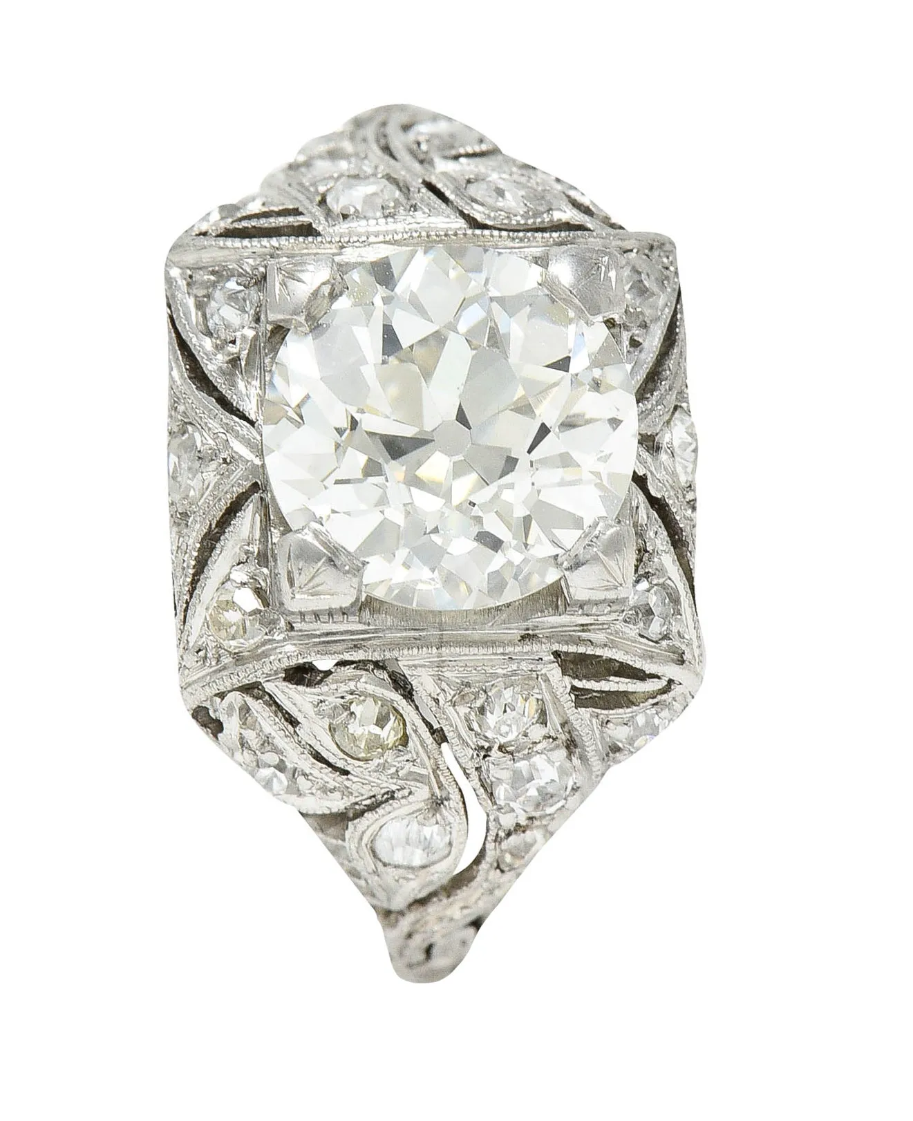 Art Deco 2.03 CTW Diamond Platinum Foliate Vintage Engagement Ring