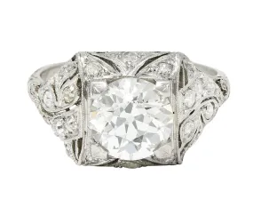 Art Deco 2.03 CTW Diamond Platinum Foliate Vintage Engagement Ring