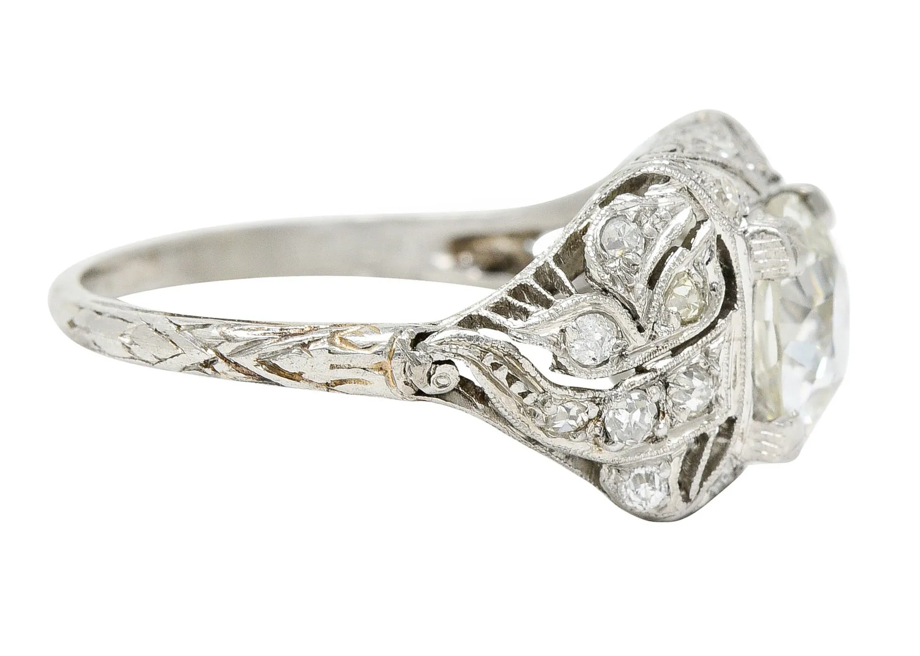 Art Deco 2.03 CTW Diamond Platinum Foliate Vintage Engagement Ring