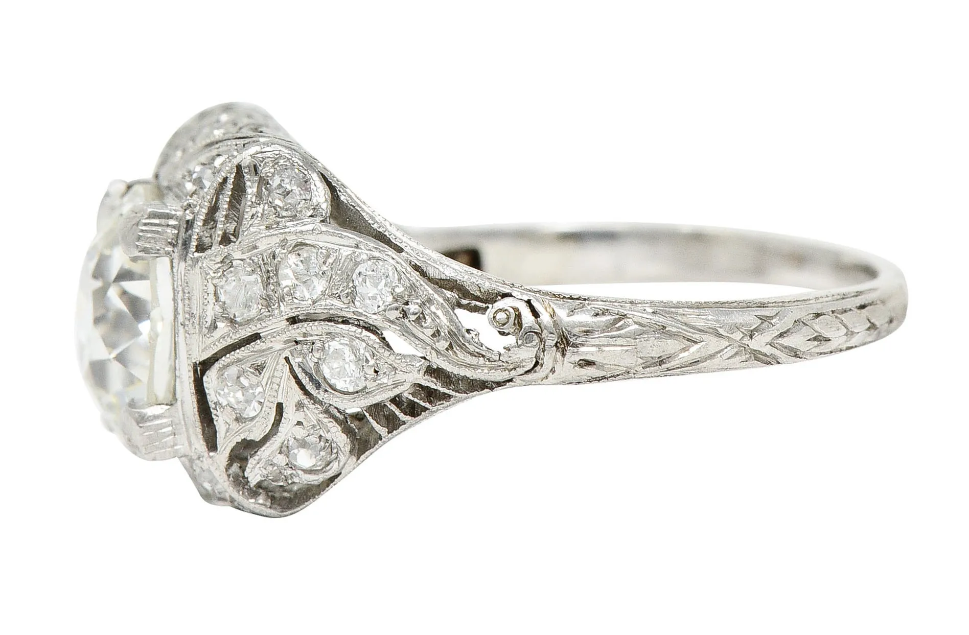 Art Deco 2.03 CTW Diamond Platinum Foliate Vintage Engagement Ring