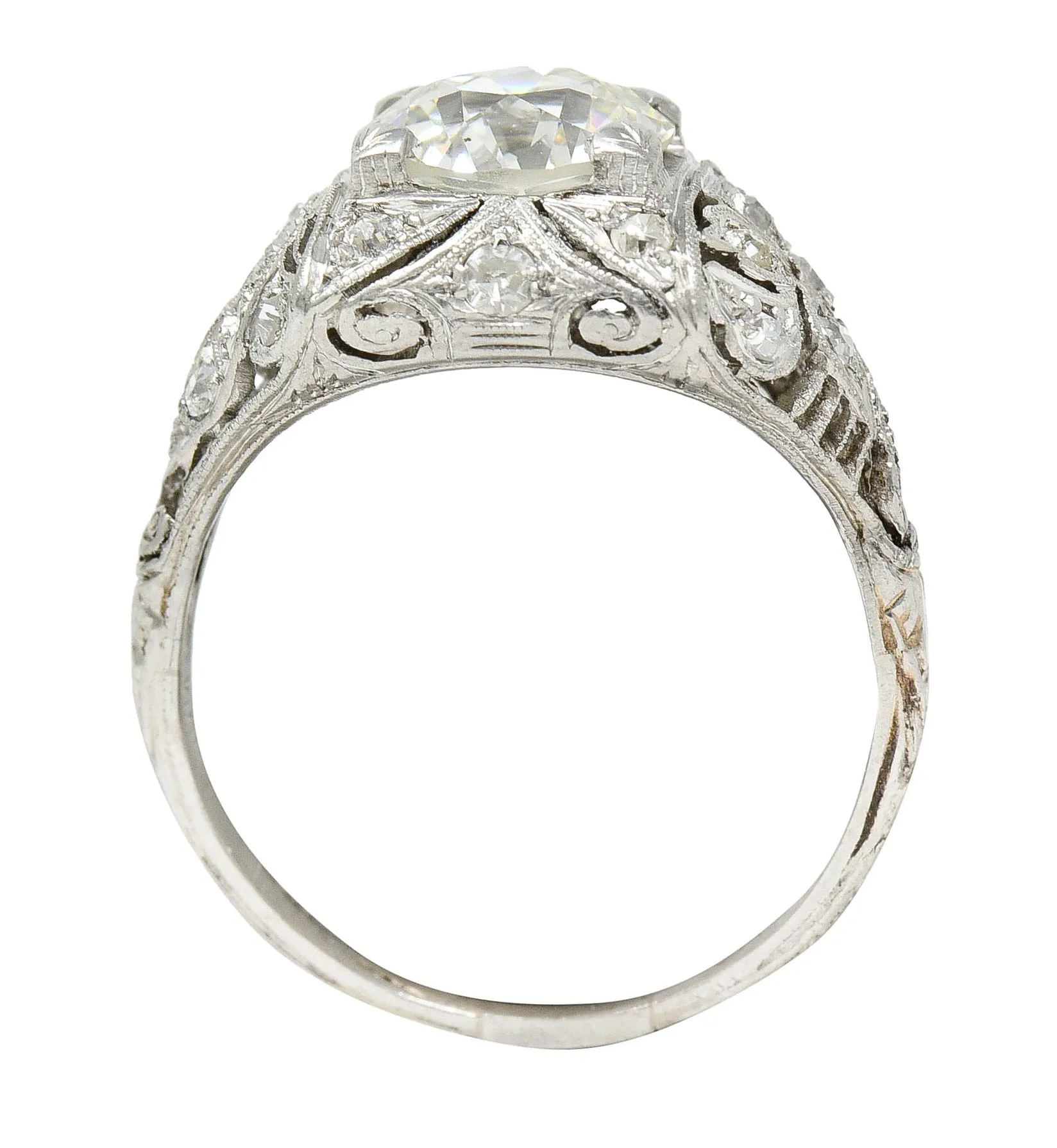 Art Deco 2.03 CTW Diamond Platinum Foliate Vintage Engagement Ring