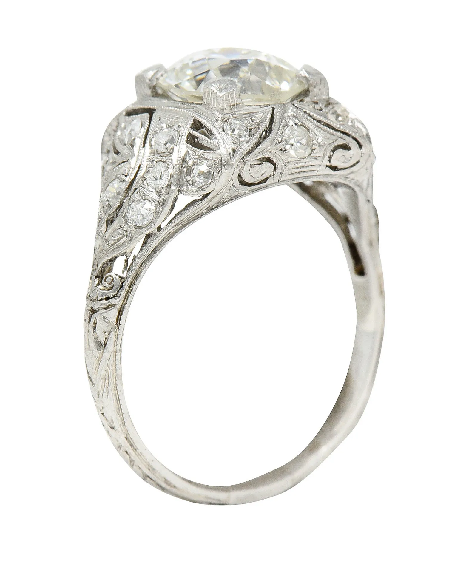 Art Deco 2.03 CTW Diamond Platinum Foliate Vintage Engagement Ring