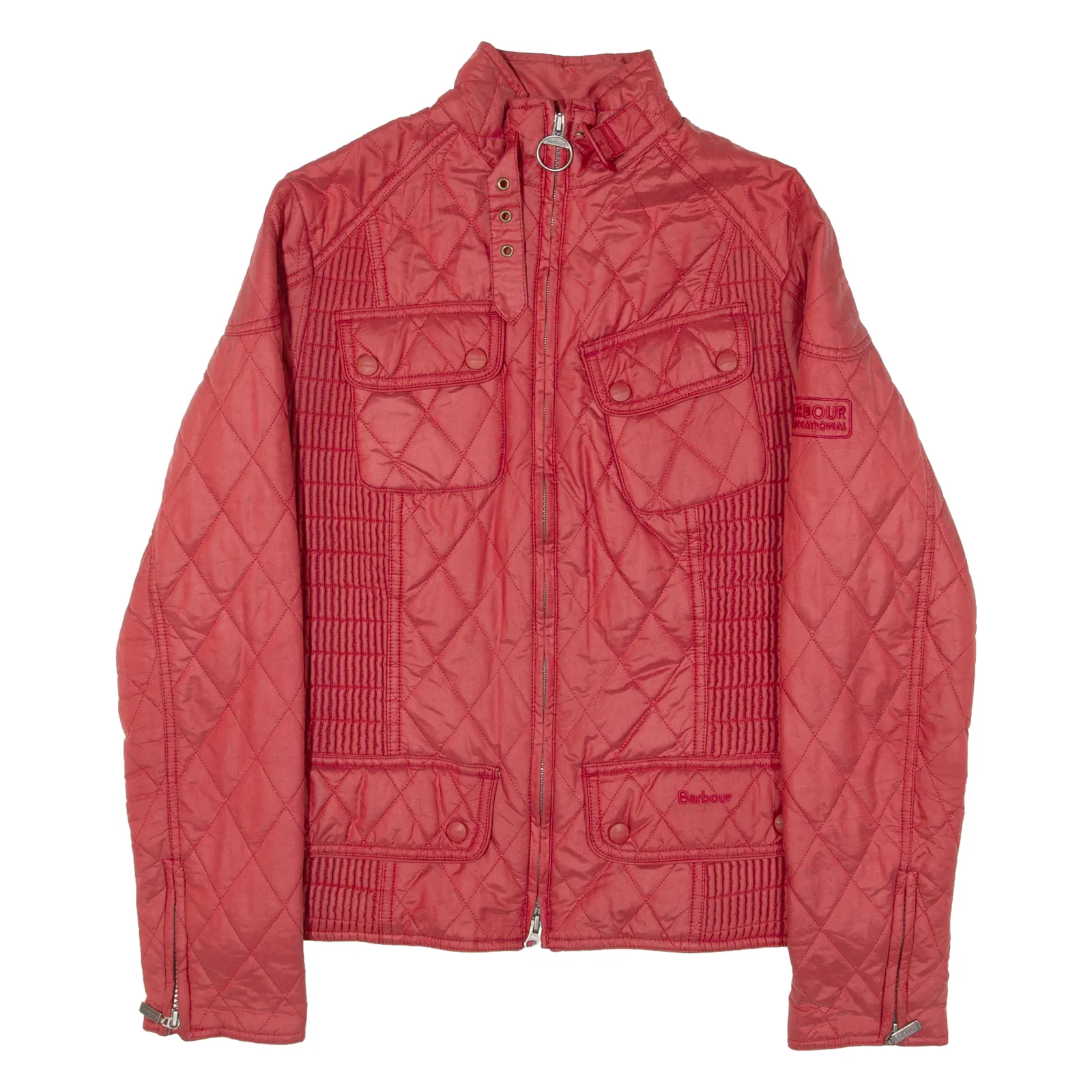 BARBOUR Metallic Ribbed Biker Womens Quilted Jacket Red UK 12