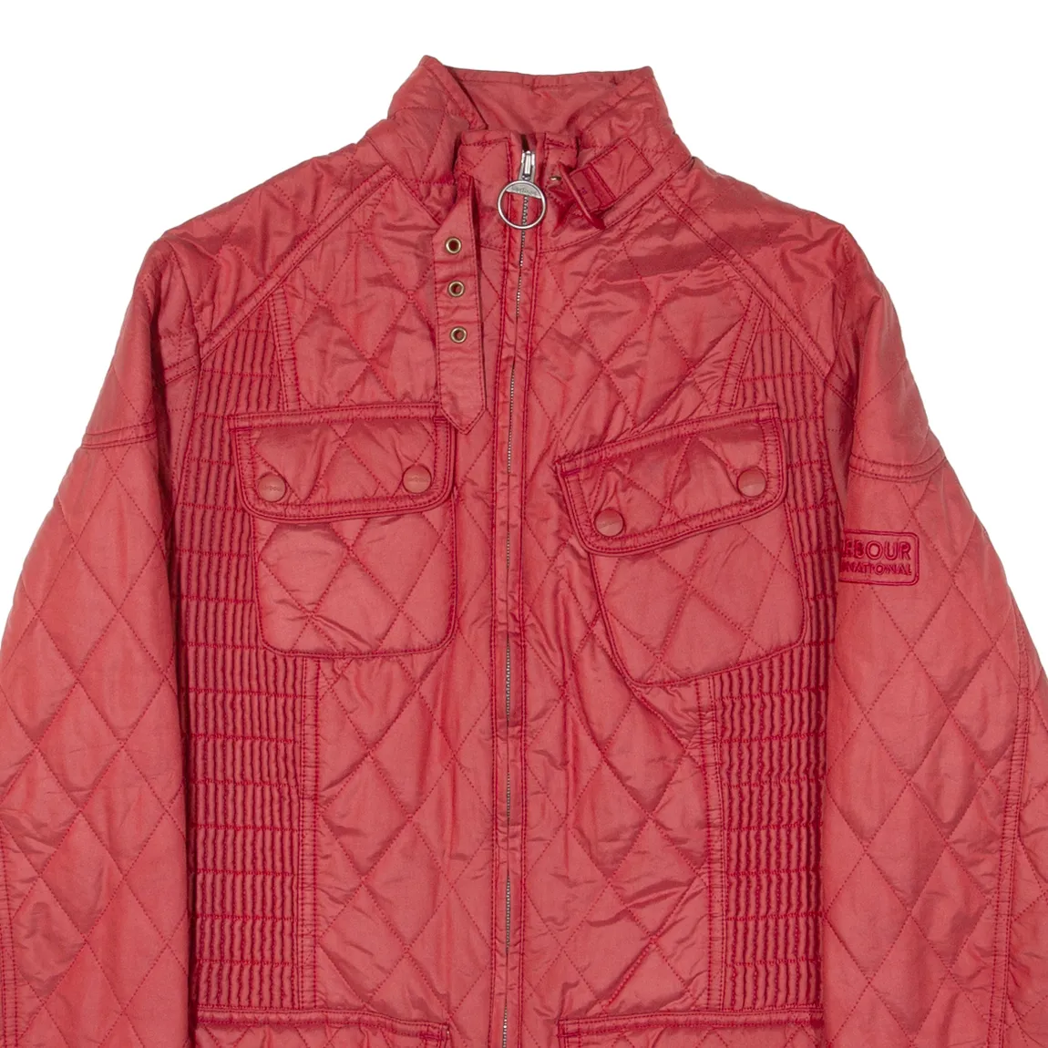 BARBOUR Metallic Ribbed Biker Womens Quilted Jacket Red UK 12