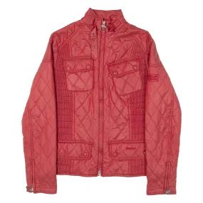 BARBOUR Metallic Ribbed Biker Womens Quilted Jacket Red UK 12