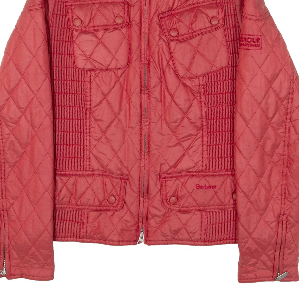 BARBOUR Metallic Ribbed Biker Womens Quilted Jacket Red UK 12