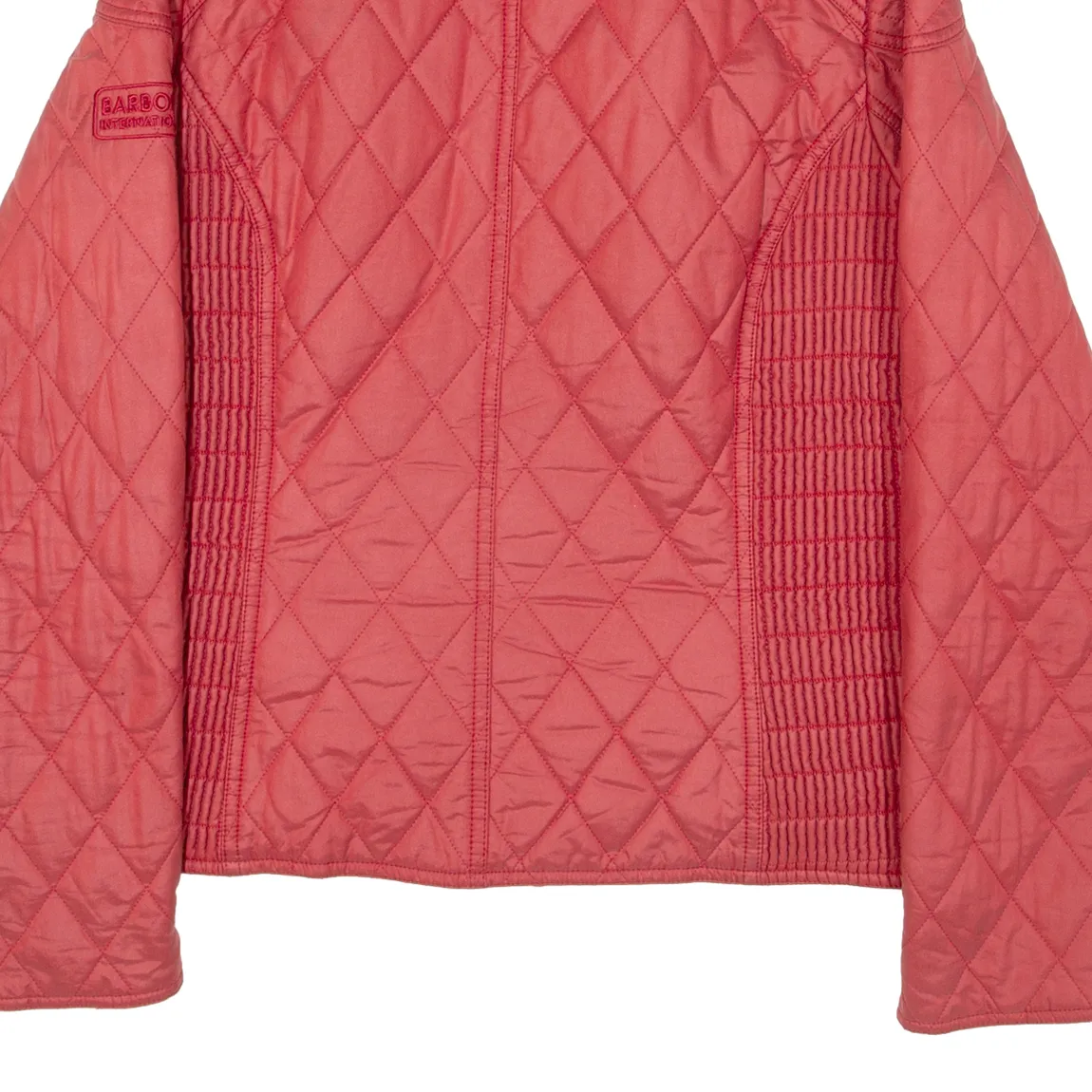 BARBOUR Metallic Ribbed Biker Womens Quilted Jacket Red UK 12