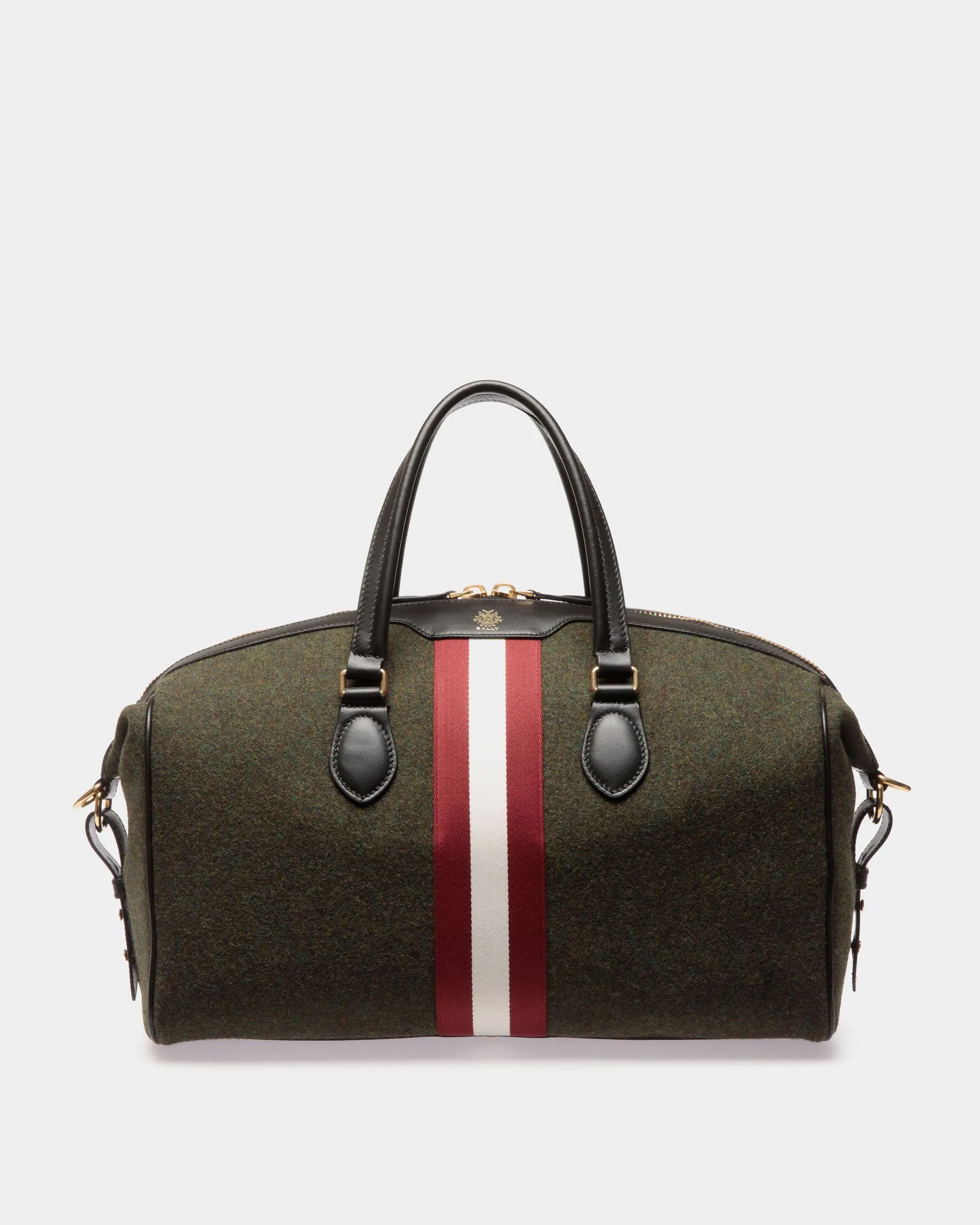 Beckett Weekender In Dark Green Wool And Leather 