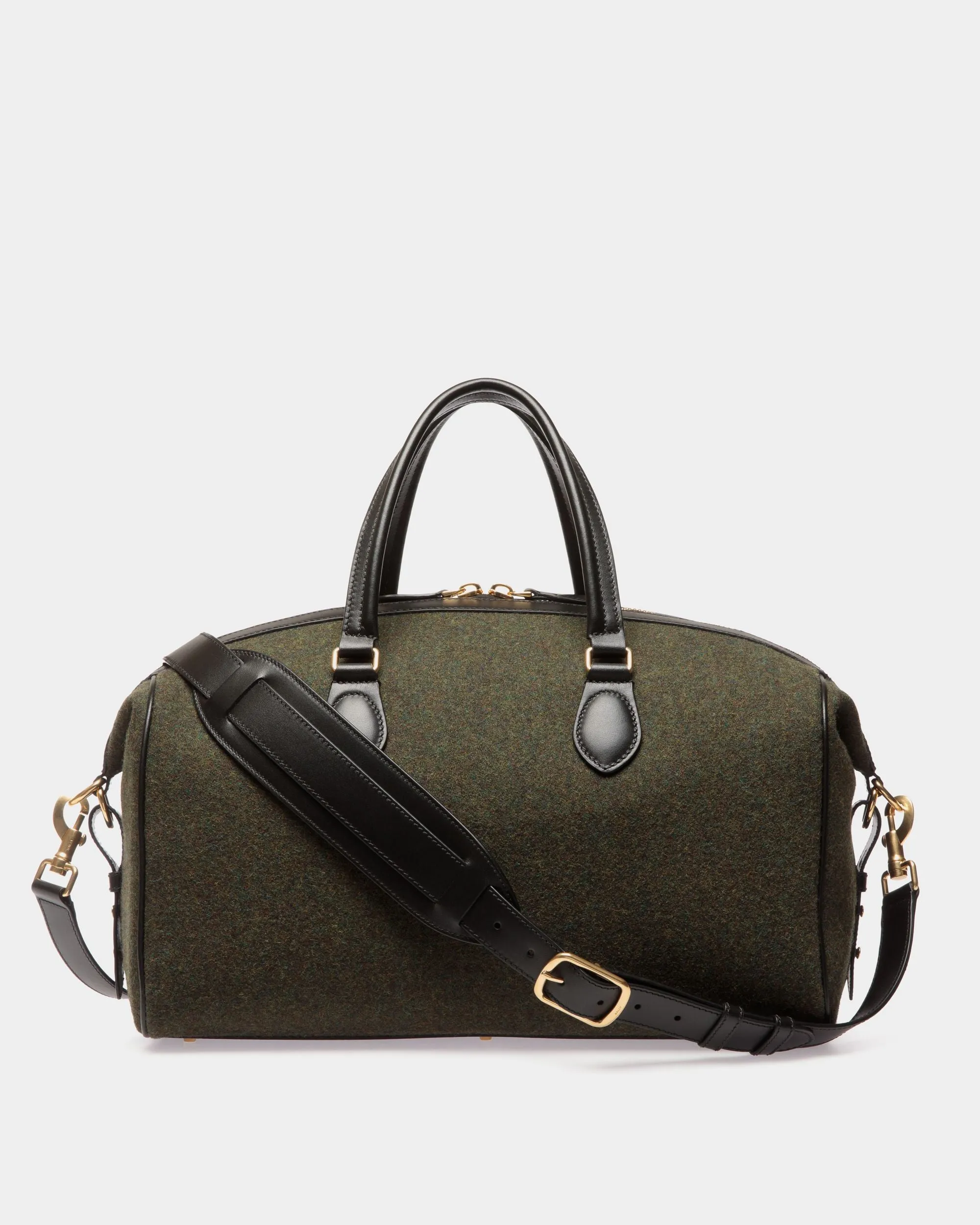 Beckett Weekender In Dark Green Wool And Leather 