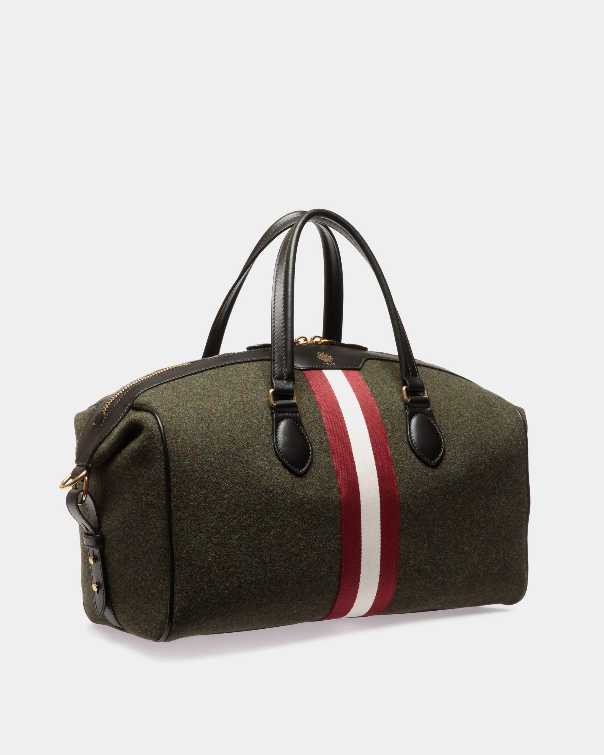 Beckett Weekender In Dark Green Wool And Leather 