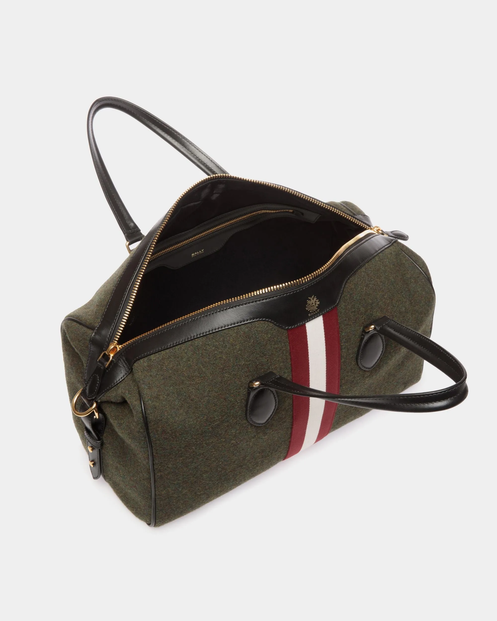 Beckett Weekender In Dark Green Wool And Leather 