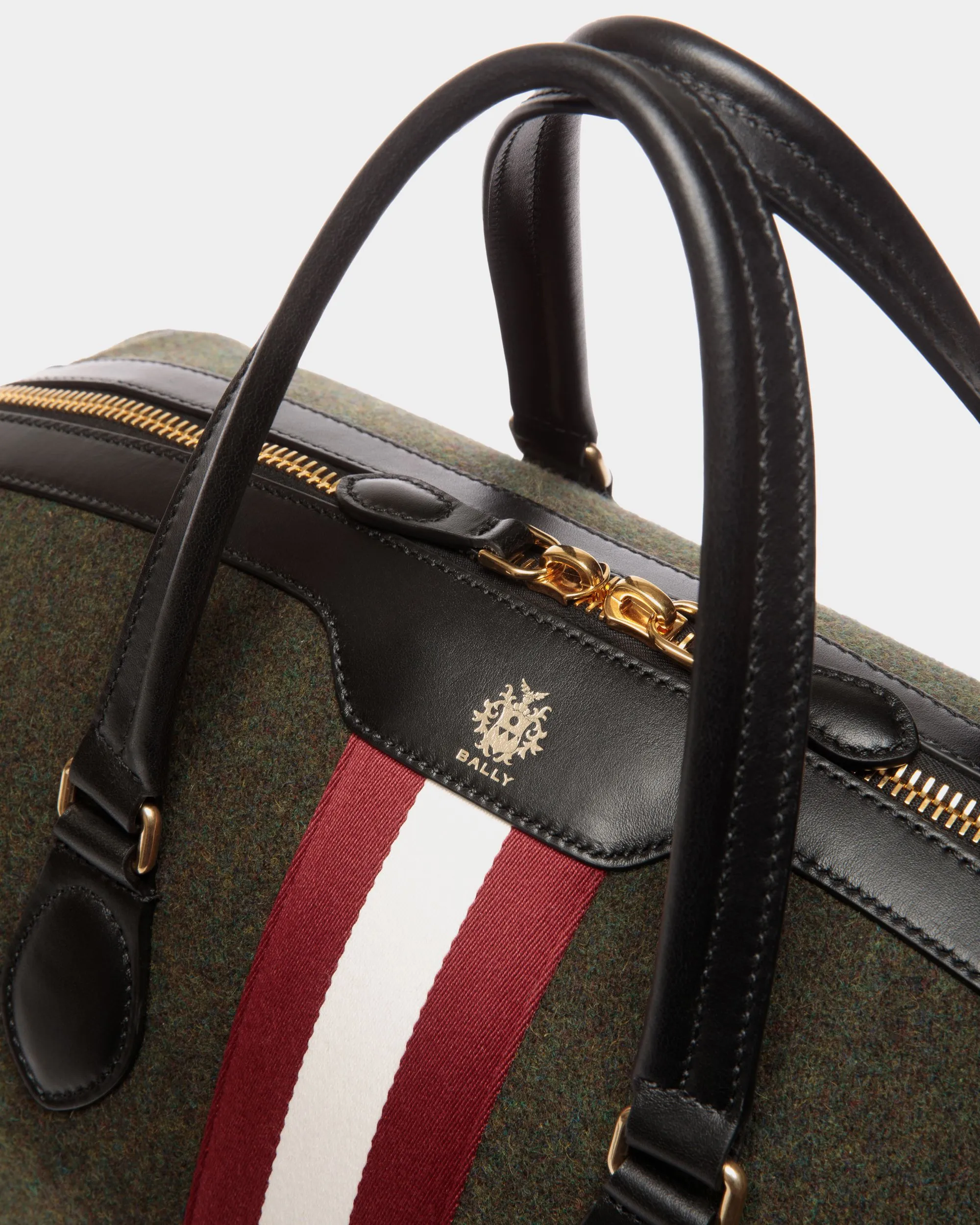 Beckett Weekender In Dark Green Wool And Leather 