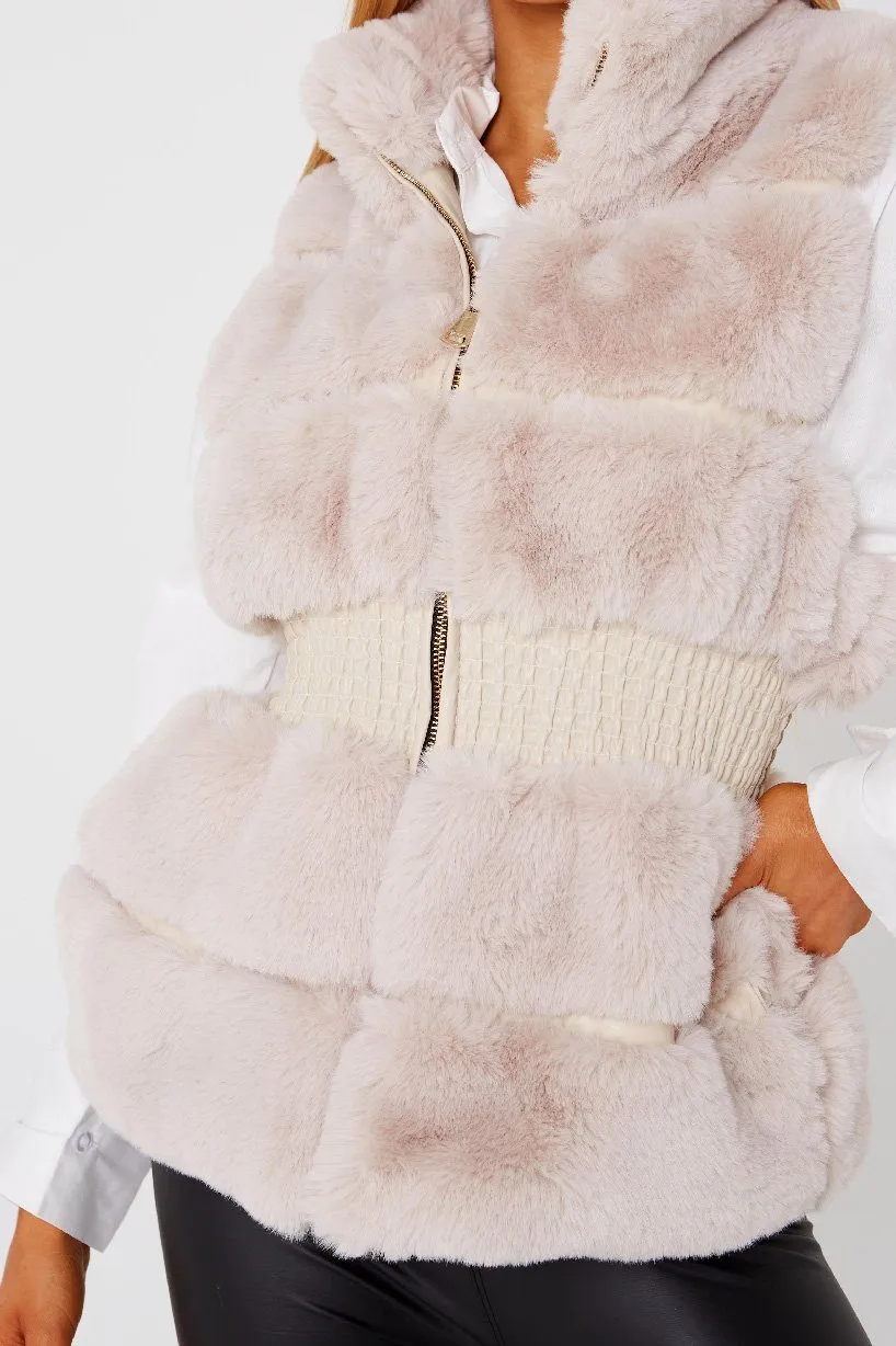 Beige Faux Fur Gilet - Rose