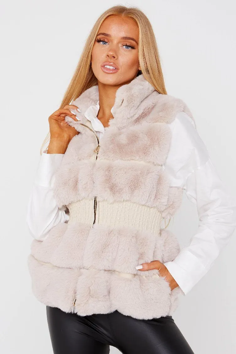 Beige Faux Fur Gilet - Rose