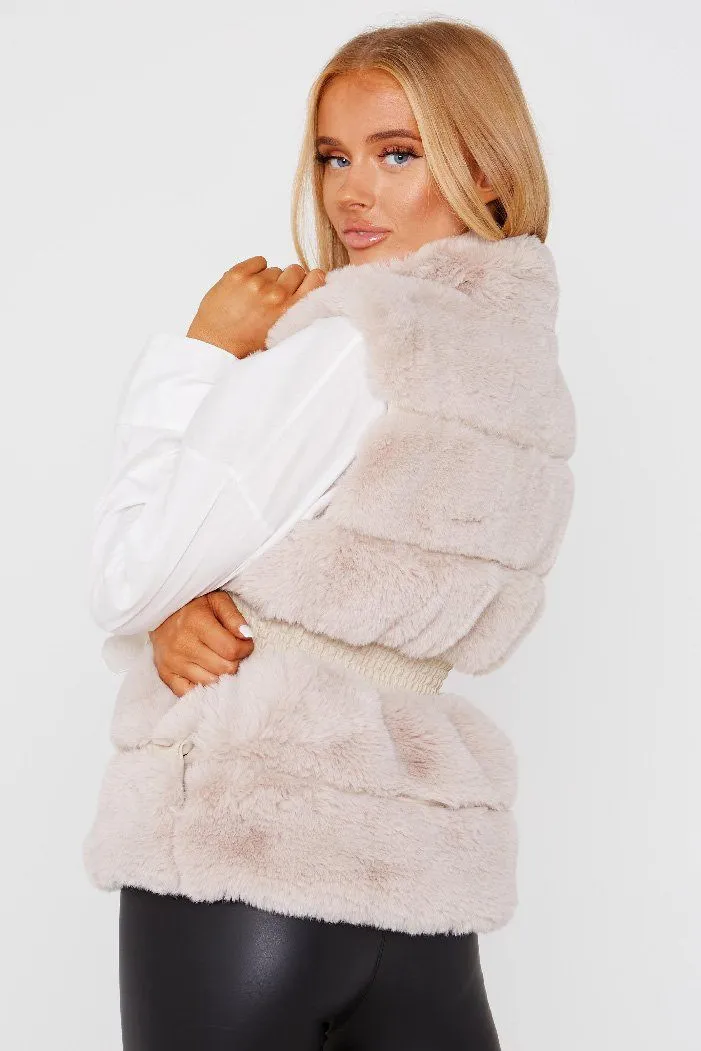 Beige Faux Fur Gilet - Rose