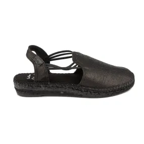 Black Cotton Blend Wedge Espadrille for Women - Neus-BK