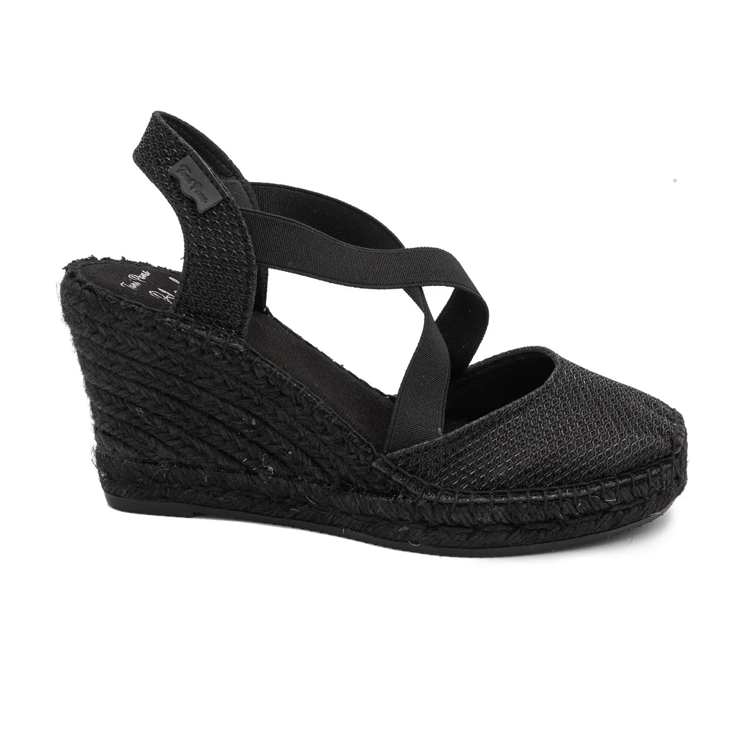 Black High Heel Metallic Cotton Blend  Espadrille for Women - Saba-7SBK