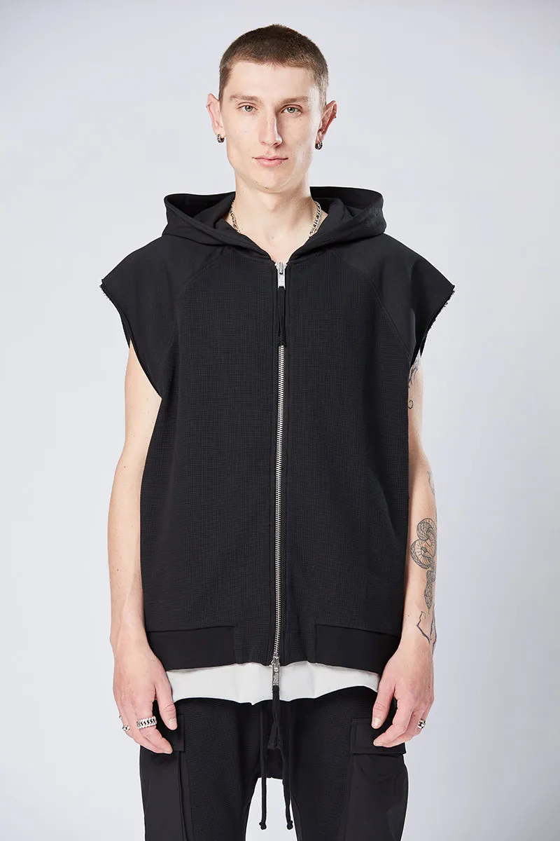 BLACK HOODED SWEAT VEST