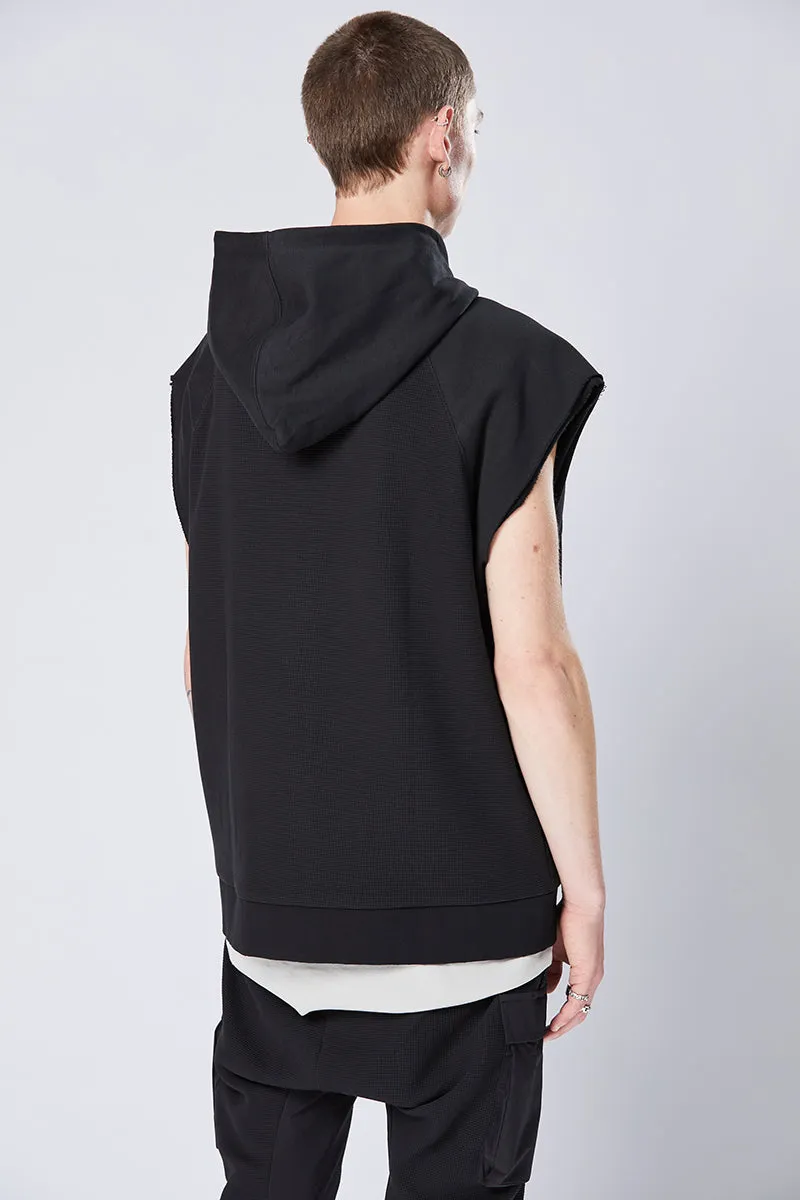 BLACK HOODED SWEAT VEST