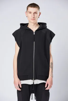 BLACK HOODED SWEAT VEST