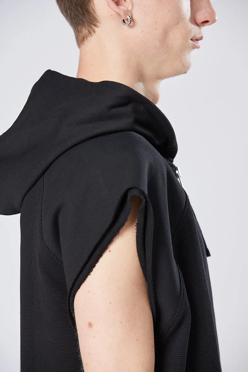 BLACK HOODED SWEAT VEST