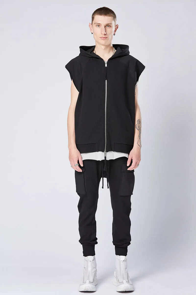 BLACK HOODED SWEAT VEST