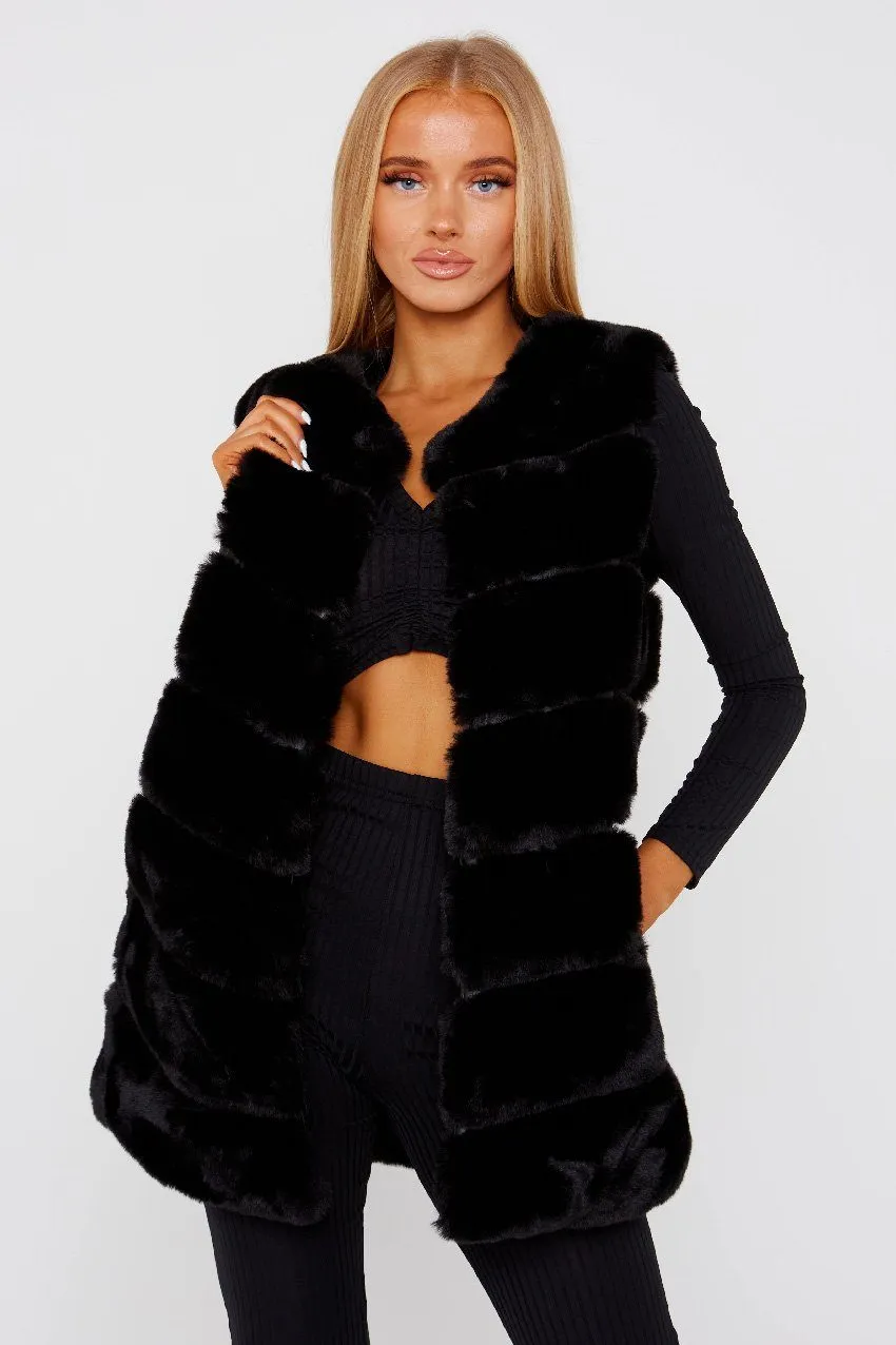 Black Long Fur Gilet -Jenny