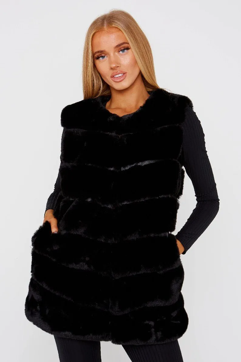 Black Long Fur Gilet -Jenny