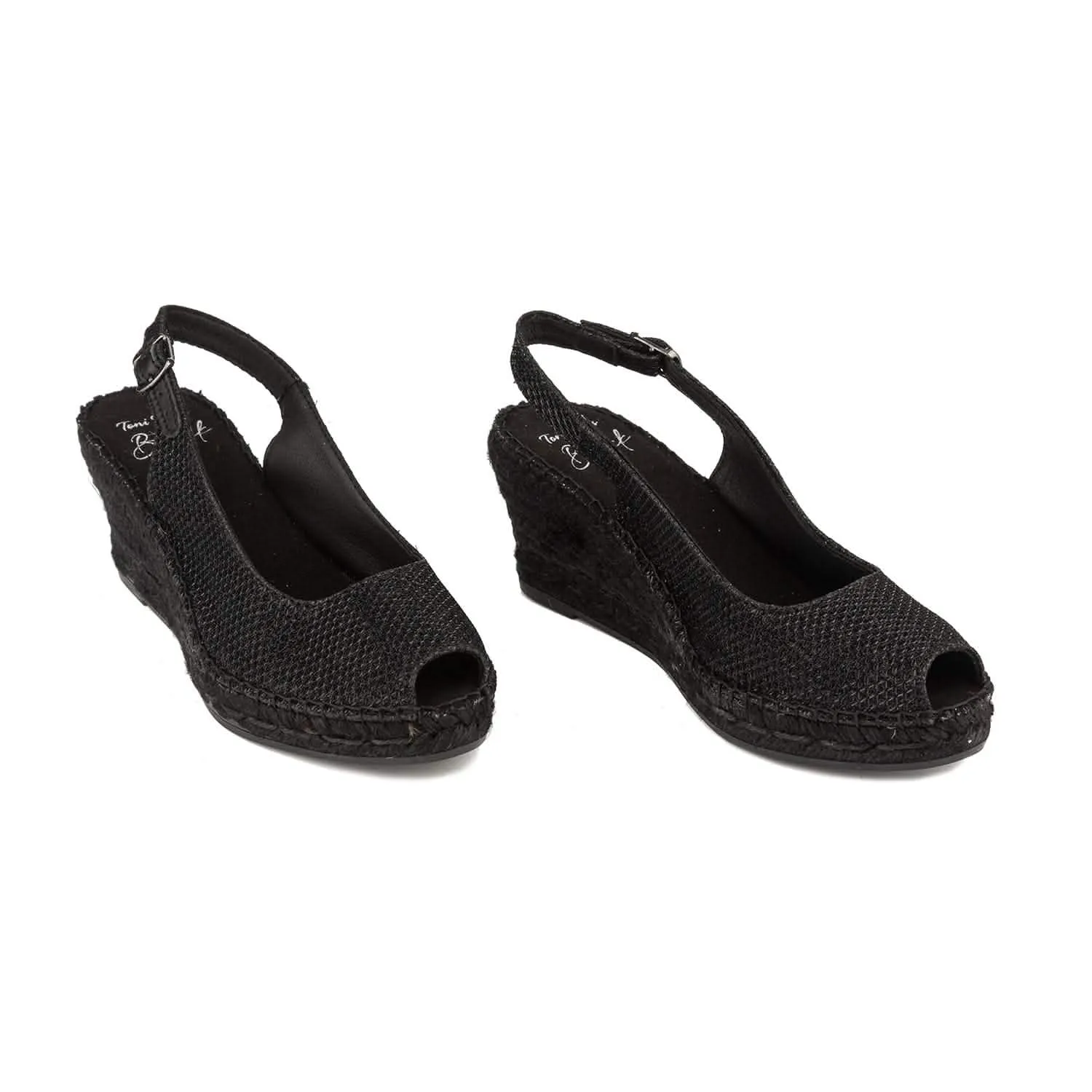 Black Metallic Cotton Blend Wedge Espadrille for Women - Calafell-BK