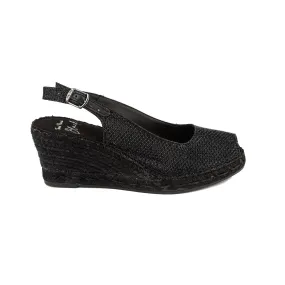 Black Metallic Cotton Blend Wedge Espadrille for Women - Calafell-BK