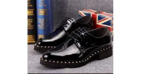 Black Patent Leather Studs Lace Up Oxfords Flats Dress Shoes