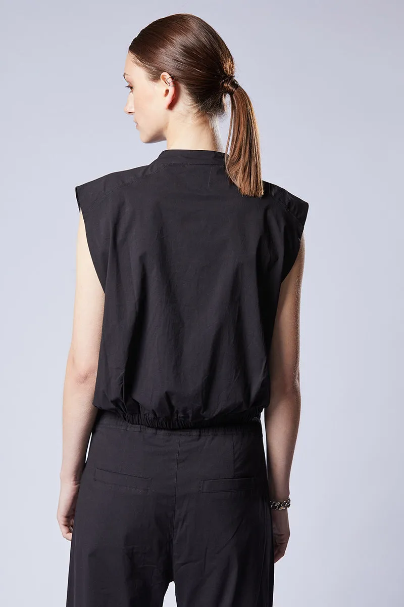 BLACK ZIPPED BLOUSE VEST