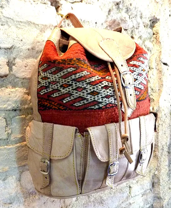 Boho leather and tribal blanket rucksack, Kenitra