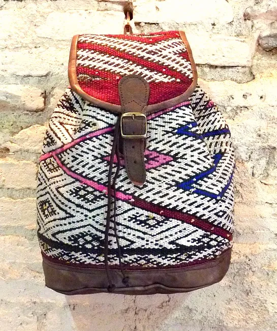 Boho leather and tribal blanket rucksack, Nador