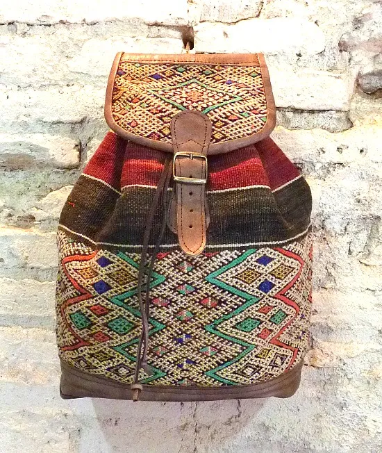 Boho leather and tribal blanket rucksack, Settat