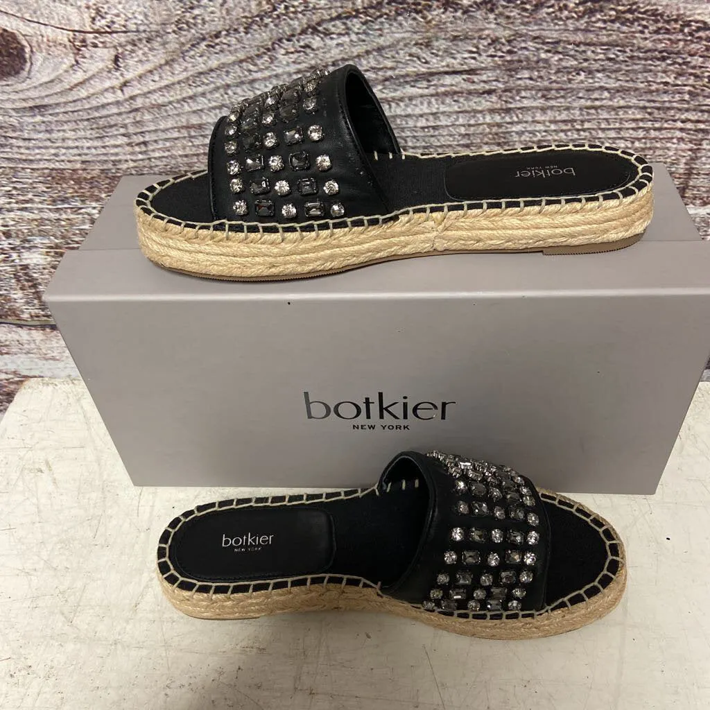 BOTKIER NY BLACK STONE LEATHER JULIE FLAT ESPADRILLES SIZE 7 NWB TCC