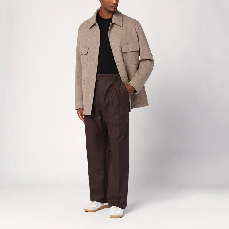 BROWN WOOL AND CASHMERE TROUSERS