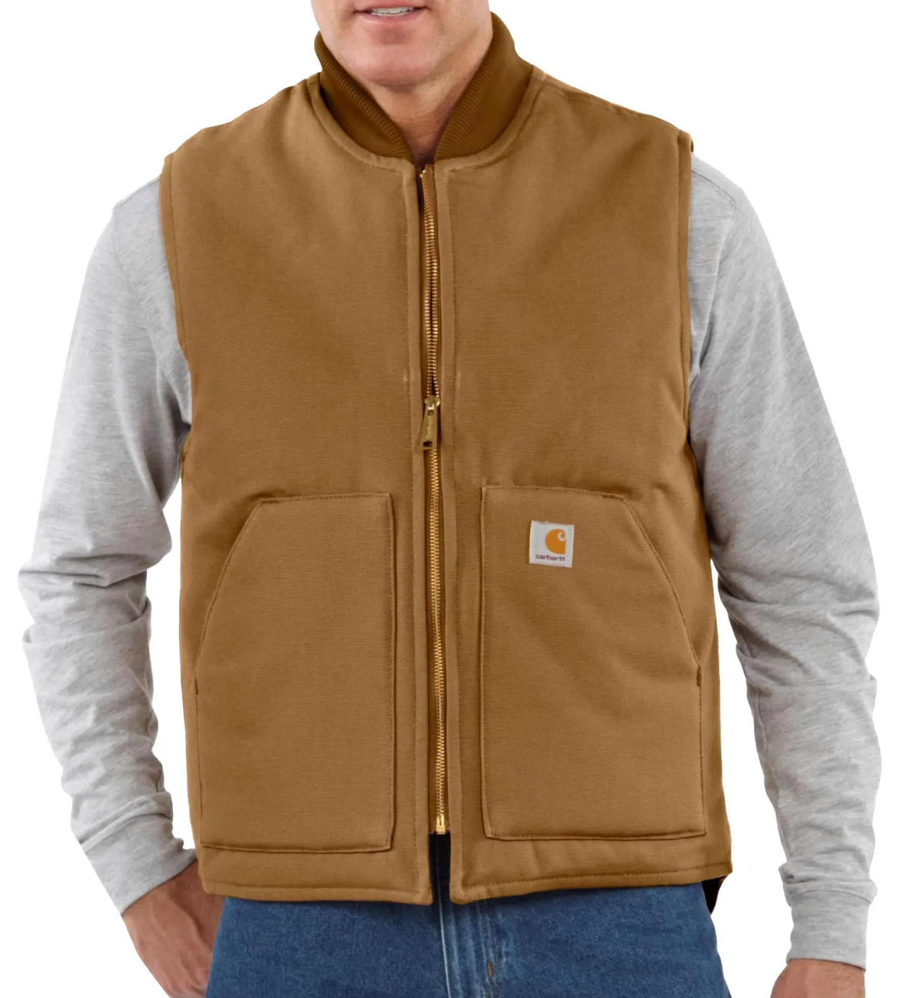 Carhartt 106676 Men's Relaxed Fit Firm Duck Insulated Rib Collar Vest, Brown