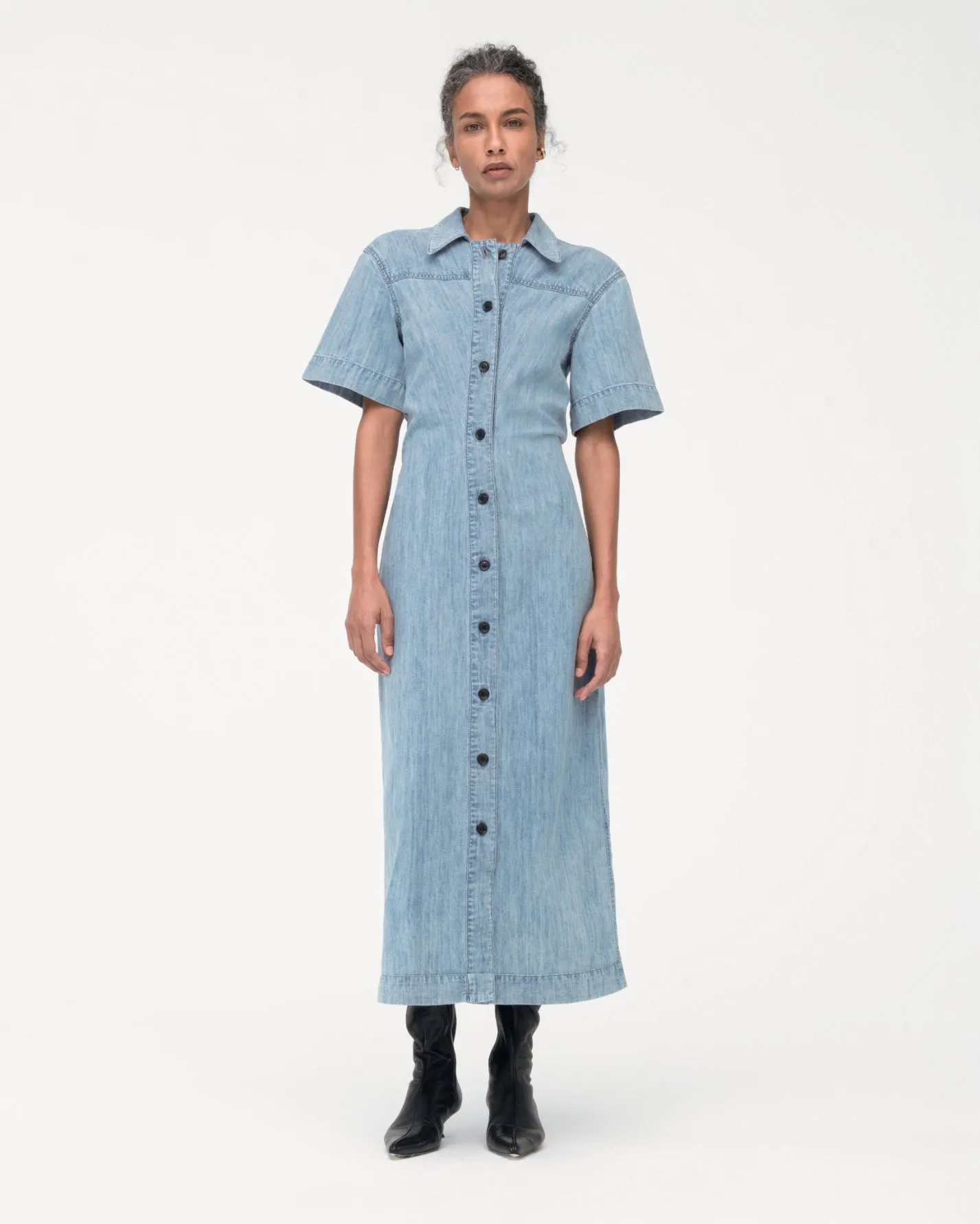 Chambray Bias Shirt Dress