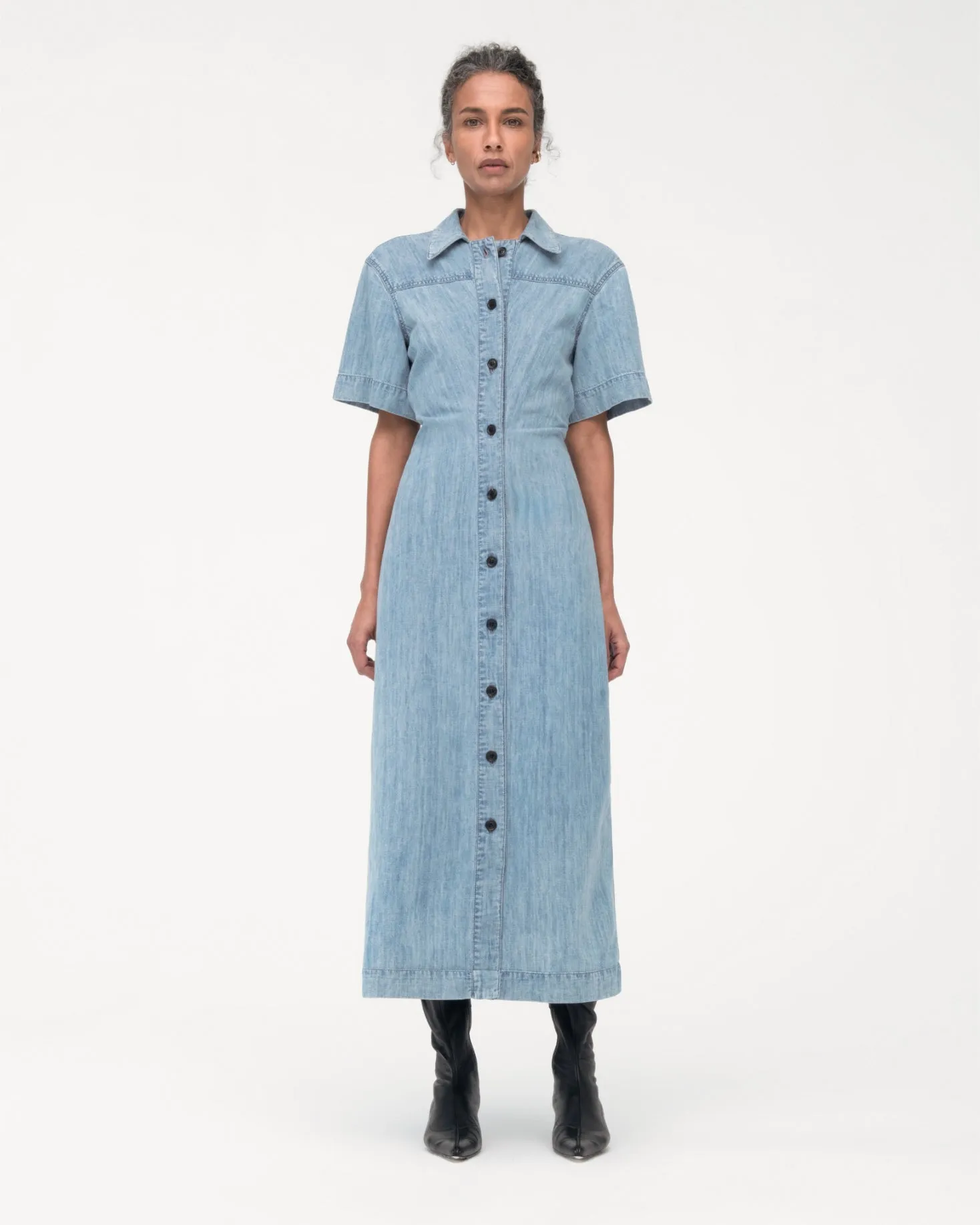 Chambray Bias Shirt Dress